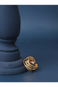 Detail of S925 hallmark on gold-plated multi-layer twisted silver open ring