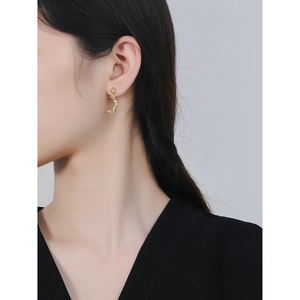 Irregular hammered gold crescent moon earrings for women in sterling silver