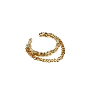 Double layer adjustable gold chain ring featuring a chunky Cuban link style design