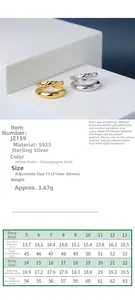 Detailed S925 sterling silver ring size chart with inner diameter and circumference specs