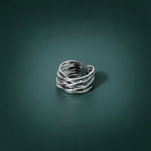 Multi-layer winding geometric S925 sterling silver open ring with silver finish