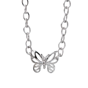 Collier minimaliste en argent S925 avec pendentif papillon et chaîne maille jante