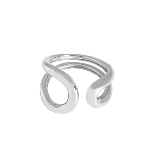 Minimalist S925 sterling silver open ring featuring a double-layered curved geometric design