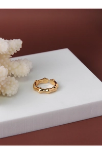 Macro detail of gold S925 sterling silver bamboo ring with polished texture and S925 hallmark