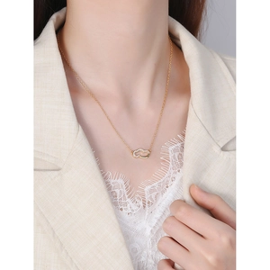 S925 sterling silver gold cloud necklace with zircon pendant on model wearing lace