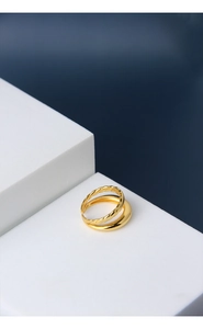 Close-up of golden S925 sterling silver double-layer twisted rope ring detail