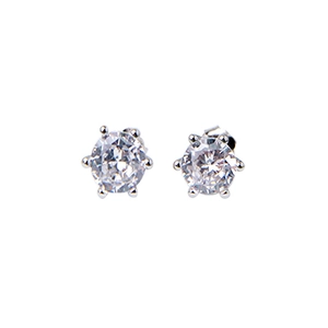 Boucles d'oreilles puces en argent S925 avec gros zircons ronds brillants et six griffes