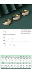 Size chart for S925 sterling silver ring showing diameters from 13.7mm to 19.5mm