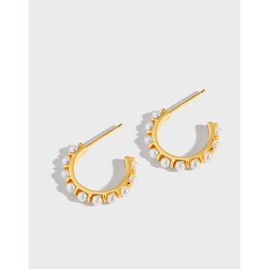 925 Sterling Silver Earring Post Shell Artificial Pearl Flower Wreath Stud Earrings Gold Plated Geometric C Shape Hoop Earrings For Women Fashion Jewelry
