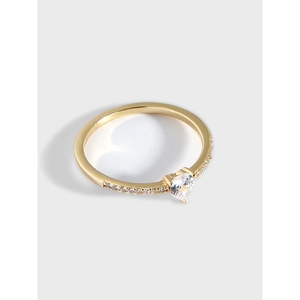 Anello a Cuore in Argento Sterling 925 con Zirconia Oro Placcato Lusso Minimalista Anello Cuore Pavé Gioielli Moda Donna Regalo