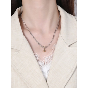 Minimalist S925 sterling silver chain necklace with a small golden sphere pendant