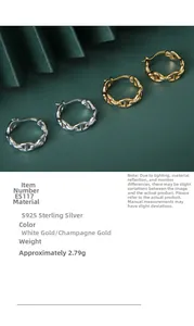 Detail of S925 sterling silver pig nose hoop earrings in silver and gold finishes