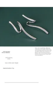 Vue détaillée de boucles d'oreilles en argent S925 en forme de S avec zircons