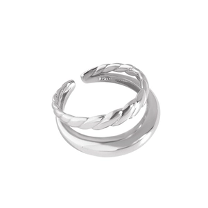 Double-layer S925 sterling silver twist ring with adjustable minimalist open design