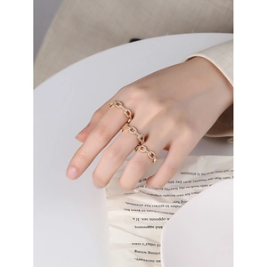 Bague chaîne en argent S925 doré sertie de micro-pavés en cristaux de zircone cubique