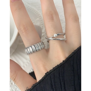 S925 sterling silver gear pattern wide ring and delicate pearl cross ring set