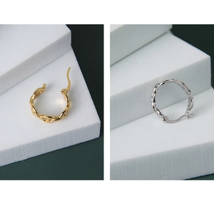 Detail view of gold and silver S925 sterling silver pig nose chain hoop earrings