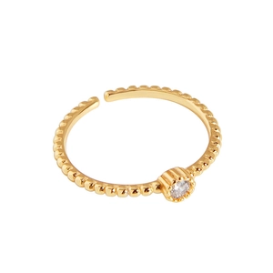 Minimalist 925 sterling silver beaded ring with a round zircon in a gold finish