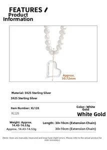Detail of S925 silver heart pendant and white freshwater pearls with dimensions