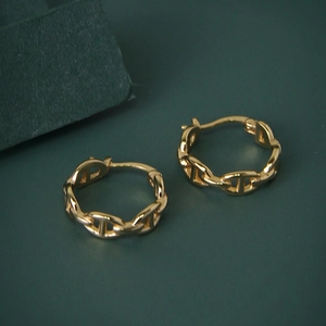 925 Sterling Silver Pig Nose Anchor Chain Hoop Earrings For Women Minimalist Geometric Hollow High Polish Earrings Jewelry