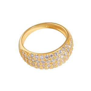 Luxurious S925 sterling silver wide band ring with sparkling cubic zirconia pavé setting
