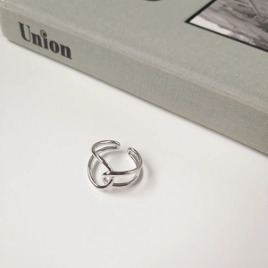 Minimalist S925 sterling silver cross line open ring on a clean white background