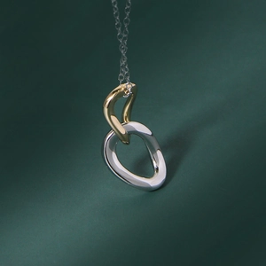 925 Sterling Silver Interlocking Double Ring Pendant Necklace Gold Silver Two Tone Geometric Clavicle Chain Jewelry For Women