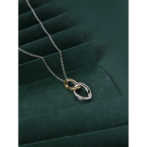 Minimalist S925 sterling silver necklace with interlocking gold and silver rings
