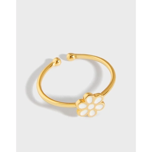 925 Sterling Silver Ring White Daisy Flower Enamel Champagne Gold Plated Adjustable Open Finger Jewelry For Women