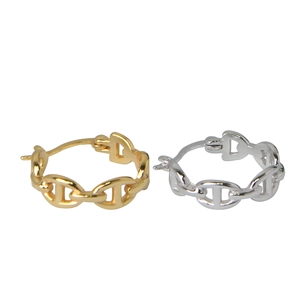 Minimalist S925 sterling silver anchor link hoop earrings in gold and silver finishes