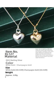 Dettaglio delle collane con ciondolo a cuore in argento sterling S925 in finitura oro e argento