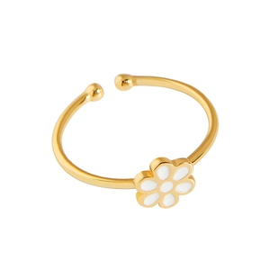 Minimalist S925 sterling silver open ring with a small white enamel daisy flower