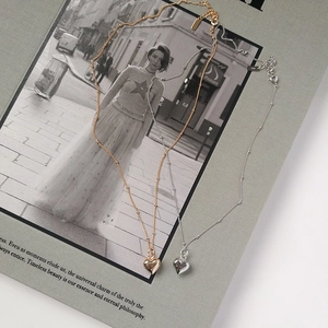 Collana con pendente a cuore in argento sterling S925 oro e argento su una rivista