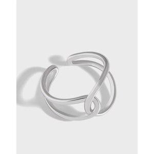 Minimalist 925 Sterling Silver Open Ring For Women Chic Intertwined Geometric Line Adjustable Finger Ring Fashion Jewelry