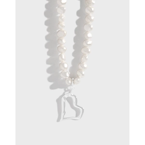 S925 Sterling Silver Freshwater Pearl Heart Pendant Necklace For Women Irregular Baroque Pearl Choker Jewelry Gift