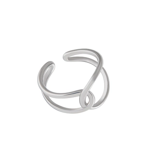 Minimalist S925 sterling silver open ring with elegant crisscross double line design