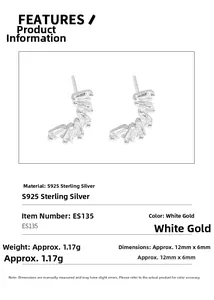 Detail of S925 sterling silver stud earrings with baguette-cut cubic zirconia crystals
