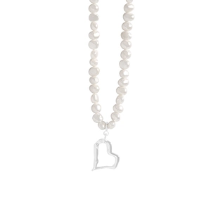 Elegant S925 sterling silver necklace with freshwater pearls and hollow heart pendant