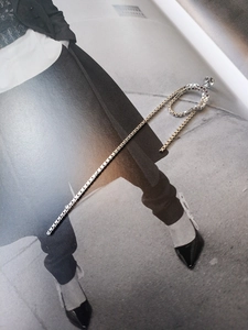 Detail of S925 sterling silver box chain drop earrings with minimalist tassel design