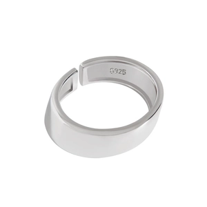 Minimalist S925 sterling silver wide band open ring with adjustable smooth finish
