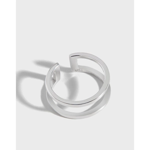925 Sterling Silver Minimalist Double Layer Open Ring For Women Adjustable Geometric Ring Korean Ins Style Fashion Jewelry