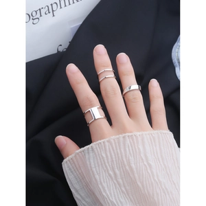 Minimalist double-layer geometric S925 sterling silver rings set for women on model