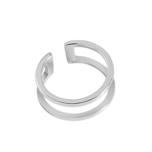 Minimalist S925 sterling silver double layer open ring with modern geometric line design