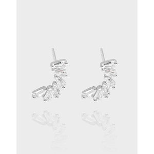 S925 Sterling Silver Baguette Zirconia Stud Earrings For Women Korean Ins Minimalist Geometric Fan Shaped Crystal Earrings