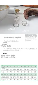 Größentabelle für S925 Sterling Silber Nageltring mit detaillierten Maßen für Damen