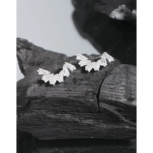 Minimalist S925 sterling silver earrings with baguette-cut cubic zirconia in fan shape