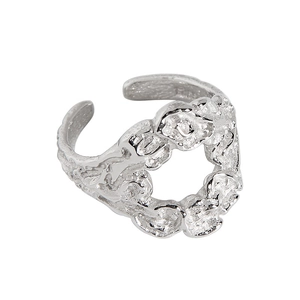Minimalist S925 sterling silver open ring with unique lava texture design on white background