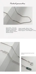 Detailed close-up of S925 sterling silver 1mm box chain with 40+5cm length and clasp