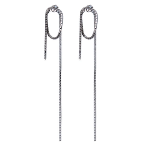 Minimalist S925 sterling silver drop earrings with long box chain tassels on white background