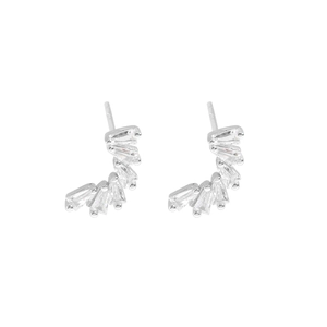 Minimalist S925 sterling silver stud earrings featuring fan-shaped baguette crystals